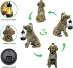 Solar Garden Statue Dog Figurine Decor with Lantern Lights, 11 Inch Outdoor Decoration Solar Dog Sculptures for Outside Patio Lawn Balcony Yard Ornament, Dogs Lover Gifts for Women Mom Mother's Day