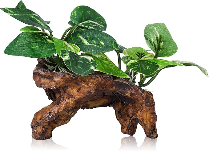 Artificial Aquarium Ornaments Silk Leaf Betta Fish Tank Decoration Driftwood Cave Decor for Reptiles Plants Driftwood Accessories