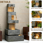 Sunlinua 48.4" H Outdoor Water Fountain with 4 Tiers Cascading Realistic Rock Waterfall Fountains with LED Lights Outdoor Water Fountain for Garden Patio Backyard Porch Home Decor