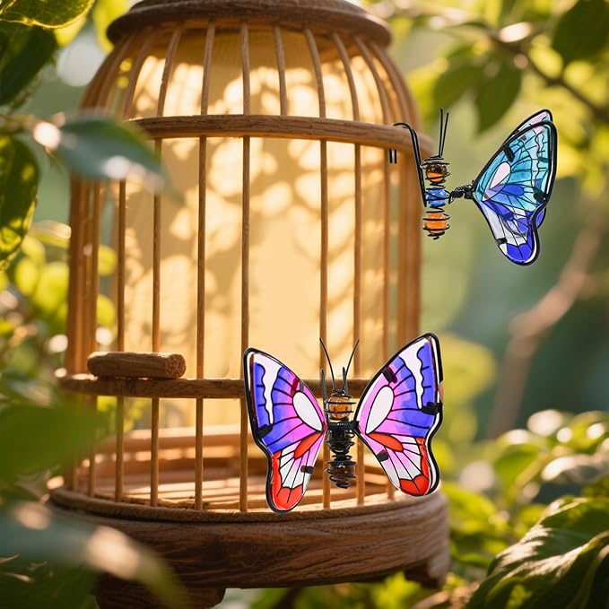 3pcs Butterfly Decorations for Flower Pots, Colorful Metal Hanging Ornaments Plant Decorations Pot Huggers for Garden Yard Fence Outdoor Decor (Butterfly)