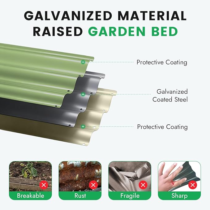 INNO STAGE 3 Pcs Round Galvanized Raised Garden Bed — 2×2×1.4ft Planter Box Outdoor Raised Beds Kit for Gardening Vegetables, Fruits, Herbs, and Flowers, Olive Green