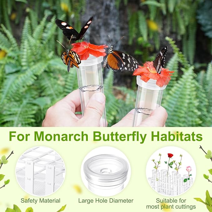 Willinglong 11 Pcs 60ml Large Floral Tubes with Rack Holder Set for Milkweed Cuttings Floral Stem Water Tubes for Fresh Flowers Raising Caterpillars Monarch Butterfly Habitat Flower Arrangements