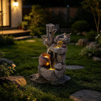 18.9" H Water Fountain Outdoor/Indoor, Garden Fountain with LED Lights, Rock Pottery Jar Waterfall Fountain for Patio Porch Yard Backyard Farmhouse