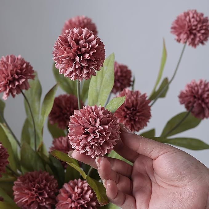 VIERENA 6 Pcs Faux Silk Pompon Mum Artificial Flowers for Vase -27", Bulk Fake Chrysanth Branches with Stems for DIY Bouquet Centerpieces Wedding Fillers Arrangements Shower Decorations (Warm Pink)