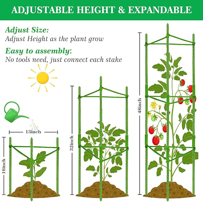 Moirsunt 4Pack Tomato Cage for Garden, 48Inch Multi-Functional Plant Support Stakes, Garden Stakes Tomato Trellis for Raised Garden Bed & Potted Plants, Tomato Cage Trellis for Climbing Plants