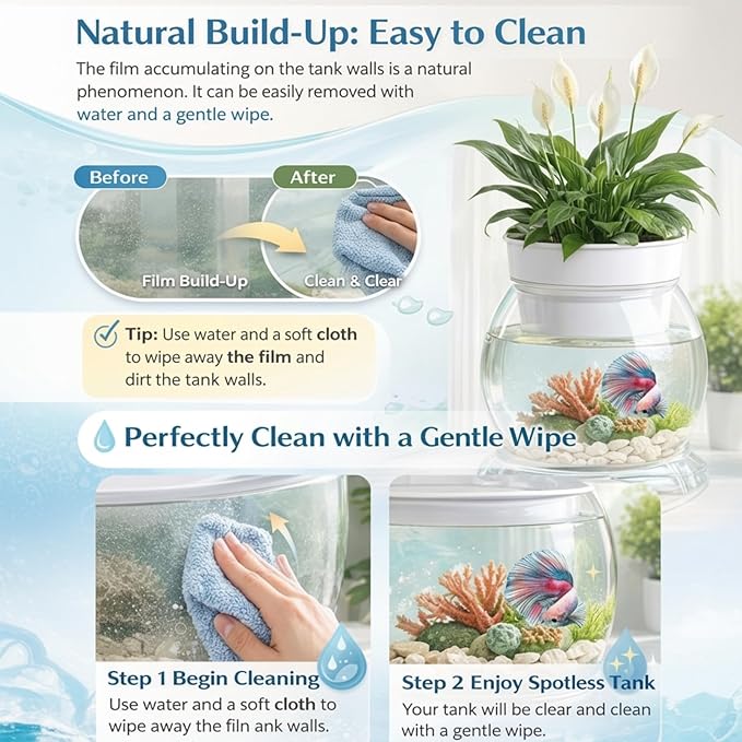 Geelin 5 Gallon Plastic Aquaponic Betta Fish Tank Aquaponic with Base and Top, Large Bowl Shatterproof Ecosystem Aquarium with Clear Clarity for Terrarium, Flower Vase Betta Fish Centerpiece Gifts