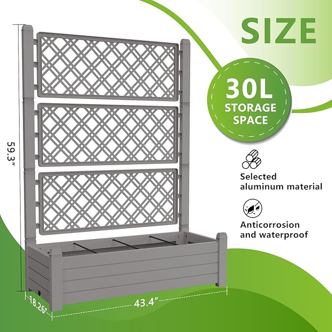 Durable Resin Raised Garden Bed with Drainage Holes & Reinforced Corners - Lightweight Flower Boxes Outdoor for Vegetables, Herbs, and Patio Garden Enclosure System (Ashen, 43.43*18.27*59.29)
