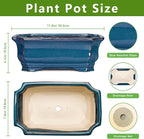 Bonsai Pots 11.6 Inch - Ceramic Succulent Pots with Drainage Hole, Rectangular Planter for Indoor Outdoor, Decorative Ceramic Flower Pot, Home Garden Room Decor, Plant Lover Gifts, Retro Blue