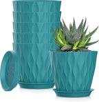 5 Inch Planter Pots, 6 Pack Indoor Planters, Small Flower Pots with Drainage Holes and Tray for Succulents, Orchids, Herbs and Other Indoor Plants (Blue-Green, 5inch)