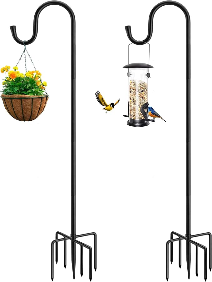 ANIDEER 60" Shephards Hook for Outdoor, Heavy Duty Bird Feeder Pole with 7 Base Prongs, Adjustable Shepherds Hook for Hanging Bird Feeder, Solar Light Lanterns, Garden Plant Hanger Stands,2 Packs