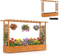 LDAILY Raised Garden Bed with Trellis, Above Ground Garden Bed with Hanging Roof, Side Trellis, & 6 Drainage Holes, Planter Box for Outdoor Climbing Plants Vines Flowers