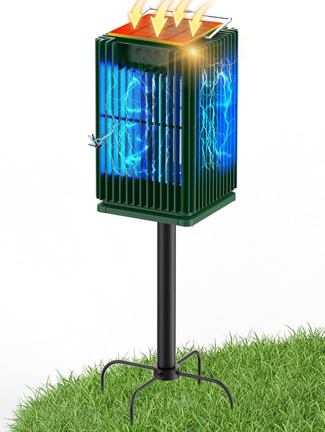 Solar Bug Zapper Outdoor, Waterproof Mosquito Zapper Type-C & Solar Powered, Auto On/Off, Cordless 4200V Electric Fly Zapper, 5000mAh Rechargeable Mosquito Trap Killer for Patio Backyard Camping