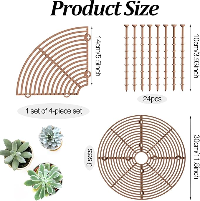3 Pcs Plant Pot Cover, 11.8 Inch Plant Pot Grid with Stakes, Cuttable Plant Protector from Cats Digging Stopper, Flower Cover Soil Protectors for Indoor Outdoor(Brown)