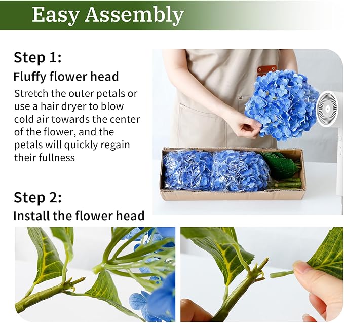 Leftover 3 Pcs Dark Blue Hydrangea Artificial Flowers,21" Real Touch Faux Hydrangea Flowers and 3 PCS Butterflies for Hydrangea Decor,Floral Arrangements for Centerpiece Table Decorations,Home Decor