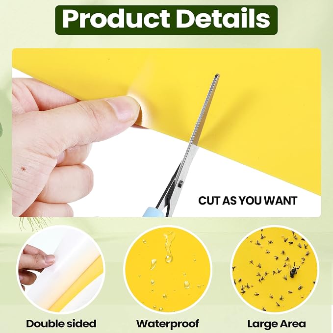 Qualirey 100 Pcs 6x8 Inch Yellow Sticky Traps for Gnats, Dual-Sided Sticky Gnat Traps for Indoor Outdoor Plants, Pest Control for Fungus Gnats, Fruit Flies, Whiteflies – Bulk Pack with Twist Ties