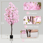 Artificial Pink Cherry Blossom Tree 5.5ft(67in) Tall Fake Silk Leaves Indoor Decor Handmade Lifelike Sakura Tree for Wedding Realistic Cherry Plant in Pot for Home Living Room,Office,Outdoor Decor