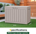 46 Gallon Outdoor Deck Box, Lockable Waterproof Outdoor Storage Boxes For Garden Tools,Indoor Cushions,Accessories Outside Storage Resin Weatherproof Container(Grey)