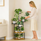 Plant Stand 6 Tier Indoor Metal Plant Shelf for Multiple Plants Corner Tall Flower Holders for Living Room Bedroom Patio Balcony, Black (6 Tier-Extra Large-Black+Rustic Brown)