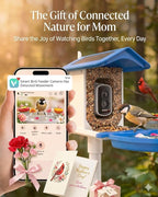 Smart Bird Feeder with Camera 2.5K QHD, AI Identify 16000+ Birds, Auto-Capture & Motion Detection, IP65 Waterproof, 5W Solar Panel, 140° Field of View, Bird Watching Gift