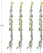 Lvydec Wisteria Artificial Flowers Garland, 4 Pcs Total 28.8ft Artificial Wisteria Vine Silk Hanging Flower for Home Garden Outdoor Ceremony Wedding Arch Floral Decor (Light Purple)