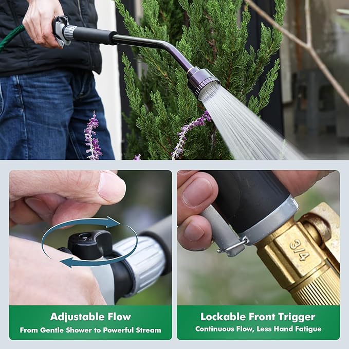 RESTMO Heavy Duty Full Metal Long Watering Wand, 24 Inches Gentle Soft Full Shower Sprayer Wand with Flow Control, Hose Wand for Hanging Baskets, Shrubs, Plants, Flowers, Garden and Lawn, Purple