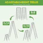 Heavy Duty Cucumber Trellis，50"x17"Adjustable A-Frame Trellis for Climbing Plants，Metal mesh Design, Rust-Proof and UV-Resistant，Garden Trellis for Cucumber Beans and Vine Type Plants.Black&2 Pcs