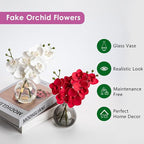 White Orchids Artificial Flowers Faux Orchid Arrangement with Iridescent Glass Vase Set of 2 Real Touch Phalaenopsis Orchid Flowers Orchids Centerpiece for Dining Room Table
