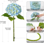 ZYTUYO 3PCS Blue Green Hydrangeas Artificial Flower 21" Real Touch Faux Latex Fake Hydrangeas Silk Bouquet for Home Kitchen Living Room Spring Table Office Wedding Party Arrangement