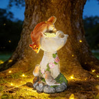 HUYIENO Solar Garden Statue Outdoor Decor Ornament Waterproof Solar Powered LED Lights for Yard, Patio, Lawn Gift for Mom, Women, Housewarming Squirrel