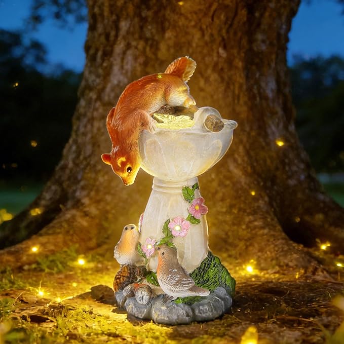 HUYIENO Solar Garden Statue Outdoor Decor Ornament Waterproof Solar Powered LED Lights for Yard, Patio, Lawn Gift for Mom, Women, Housewarming Squirrel