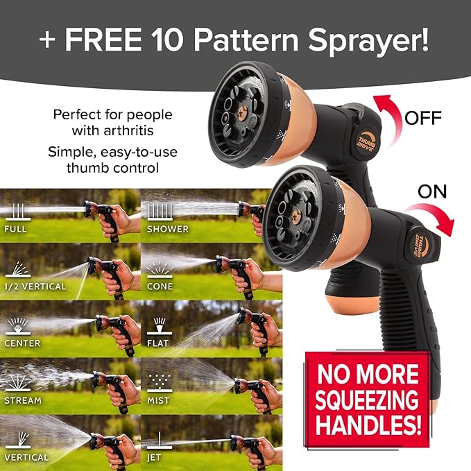 Pocket Hose 50 FT Copper Bullet Expandable Garden Hose w/10 Pattern Thumb Spray Nozzle AS SEEN ON TV 650psi 3/4 in Patented Lead-Free Ultra-Lightweight Solid Copper Anodized Aluminum