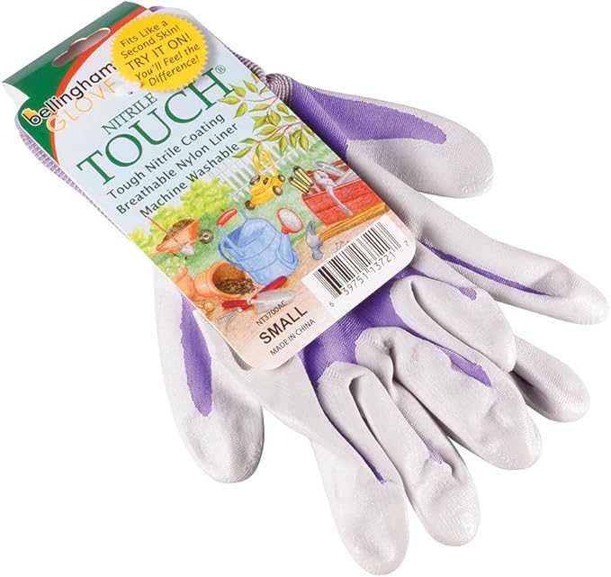 Brussel’s Bonsai Nitrile Tough Gardening Gloves – Durable Nitrile Coated Gloves – Purple, Pair, Small