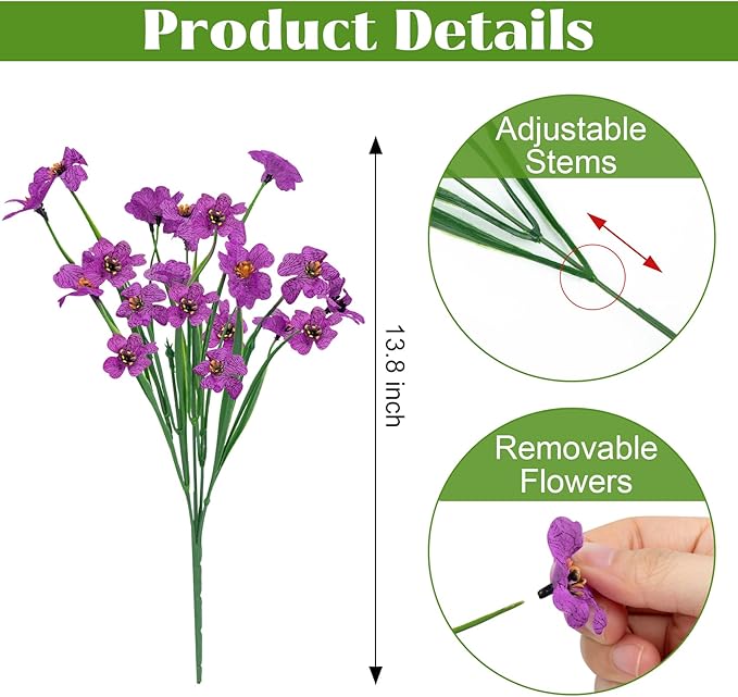 Bassion 24 Bundles Artificial Flowers for Outdoors Decoration, UV Resistant Purple Silk Fake Faux Flowers Artificial Plants for Outside Window Box Porch Garden Home Decor