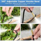 360° Automatic Drip Irrigation Kit - 5/16'' Tubing, Adjustable Universal Spray Nozzle, Copper Atomizing System for Garden/Lawn/Greenhouse - Multi-Directional Rotation, Quick Connectors, 82FT