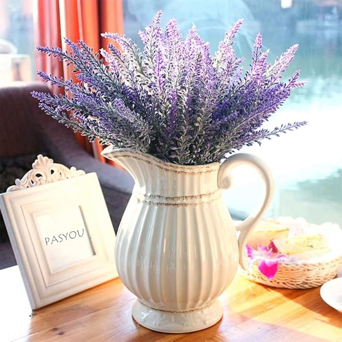 PASYOU 6 Pcs Artificial Lavender Flowers, Plastic Plants Fake Simulation Flower Wedding Indoor Outdoor Bridal Bouquet Home Garden Balcony Patio Planter Filler DIY Arrangement Decoration - Purple