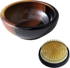 Wazakura Minoyaki Series Japanese Ikebana Essential Tool Kit with Small Round Ceramic Flower Vase and Kenzan Pin Frog for Floral Arranging - Black & Red Kenzan + 2in (61mm) Brass Kenzan
