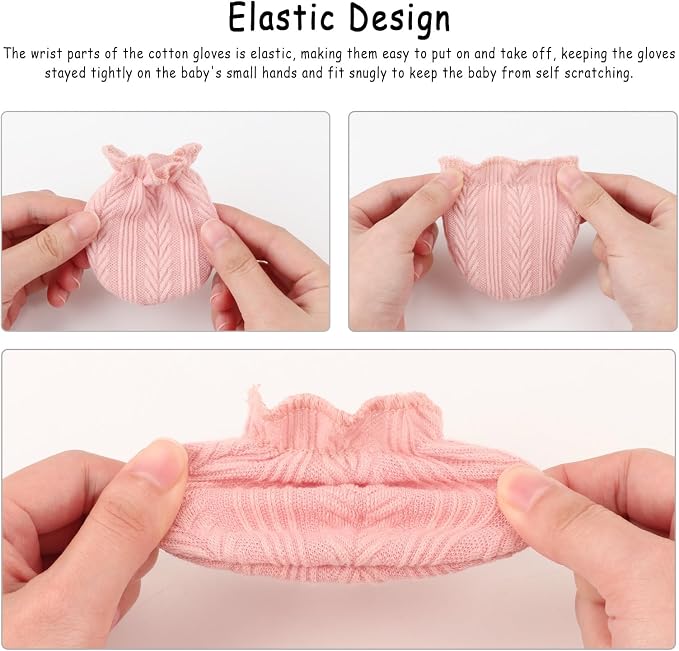 BQUBO Baby Turban Hats and Mittens Set Newborn Infant Hospital Hats Caps with Bows for Baby Boys Girls 0-12 Months