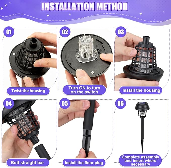 Qualirey 4 Pcs Solar Mosquito Zapper Outdoor Waterproof Solar Powered Bug Zapper Outdoor Mosquito Killer Lamp Trap Repellent Light for Garden Yard Insect (Purple and White Light,Black)