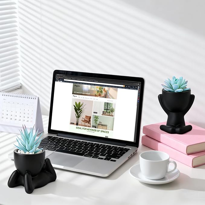ALAGIRLS 3pcs Fake Blue Succulents Plant Sets,Plastic Artificial Plant Decor Indoor Small Potted Faux Succulents for Bathroom Living Room Office