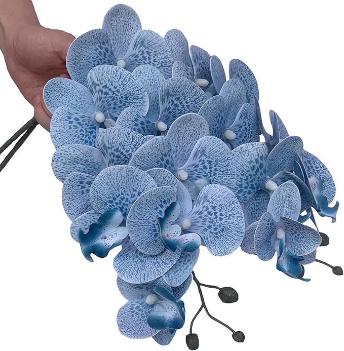 FagusHome 32 Inch Artificial Phalaenopsis Flowers 6 Pcs Artificial Orchid Flowers Stem Plants for Home Décor (Blue Piebald), FH1000143