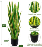 4ft Artificial Snake Plant – 46in Faux Sansevieria Plants, Fake Floor Plant for Indoor Outdoor, Front Porch Patio Home Office Decor, Mother-in-Law’s Tongue, Yellow 1Pcs