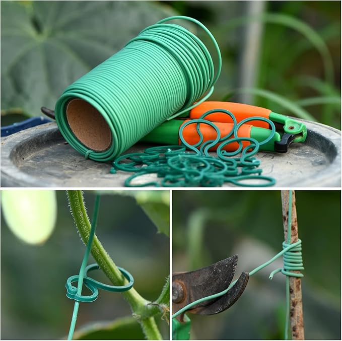 TELENT OUTDOORS 118 Feet Soft Plant Tie Green Twist Garden Ties with 20PCS Plant Clips for Plants Gardening Home Office Organization TPR Garden Ties Supplies with 2mm Diameter