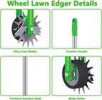 Edger Lawn Tool - 67 inch Wheel Rotary Lawn Edger with Adjustable Stainless Steel Handle, Grass Edge Trimmer for Sidewalks, Driveways & Landscaping (Green)