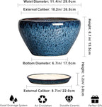 Ceramic Planter 11 Inch - Ceramic Pots for Plants Indoor Outdoor, Large Plant Pot with Drainage Hole and Saucer, Decorative Round Planter, Plant Lover Gifts, Garden Decor, Blue