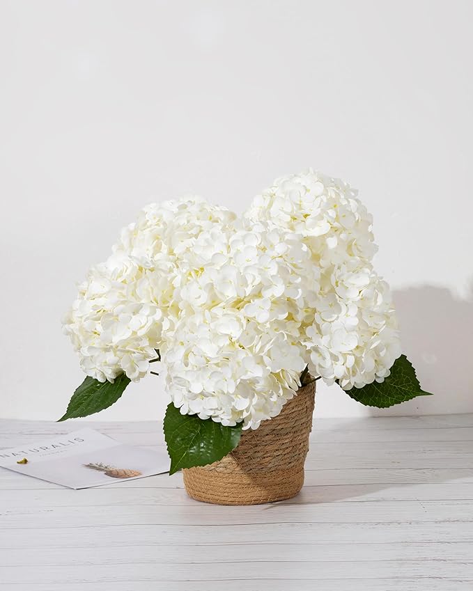 DuHouse 4Pcs Large Hydrangea Artificial Flowers,20 inch Latex Real Touch Hydrangeas for Home Wedding Bouquets Centerpieces Party Living Room Decoration(2Pcs Blue+2Pcs White)