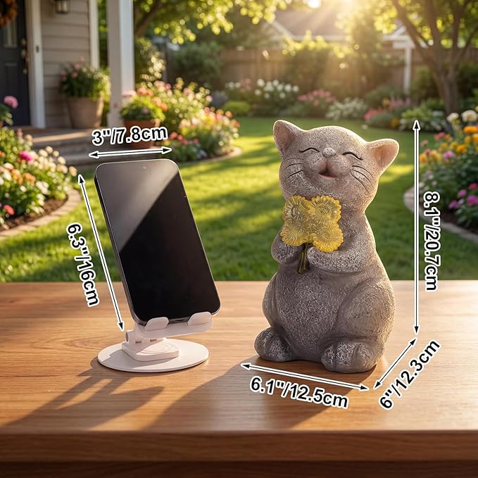 PETAFLOP Solar Cat Garden Statue Decor with Sunflower, Birthday Housewarming Gifts for Mom Grandma Women Cats Lover, Outdoor Figurines Patio Balcony Yard Lawn Decorations