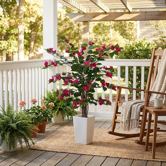 Aveyas 3ft Artificial Bougainvillea Tree with Flowers, 3 Feet Faux Floor Plant Fake Silk Blooming Trees with Pot for Indoor Outdoor Home Decor,House Living Room Office (3 ft Tall Including Raised Pot)