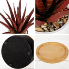 Briful Artificial Red Succulent Plant in Pot with Bamboo Tray, Small Agave Fake Plant for Desk Decor, Modern Aloe Faux Plant for Office, Shelf, Table, Bedroom, Indoor Home Decoration