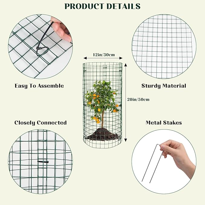 succulentlovers 10 Sets 20"x 12" Wire Plant Protector from Animals, Plant Protector Cages with Zip Ties & Stakes, Garden Plant Protectors Chicken Wire Plant Covers for Flower and Vegetables Protection