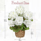 Briful Artificial Geraniums Flowers Potted Plant - 13.7'' Tall Faux White Silk Realistic Lush Geraniums Flowers in Basket, Indoor&Outdoor Decorative Plant, Farmhouse Home Porch Office Patio Table